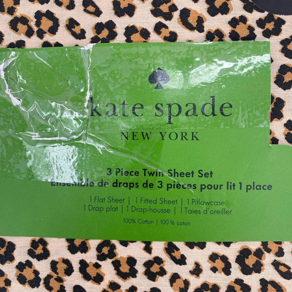 Kate Spade Sheet Set Twin Leopard Floral 100% Cotton Animal Print Cheetah